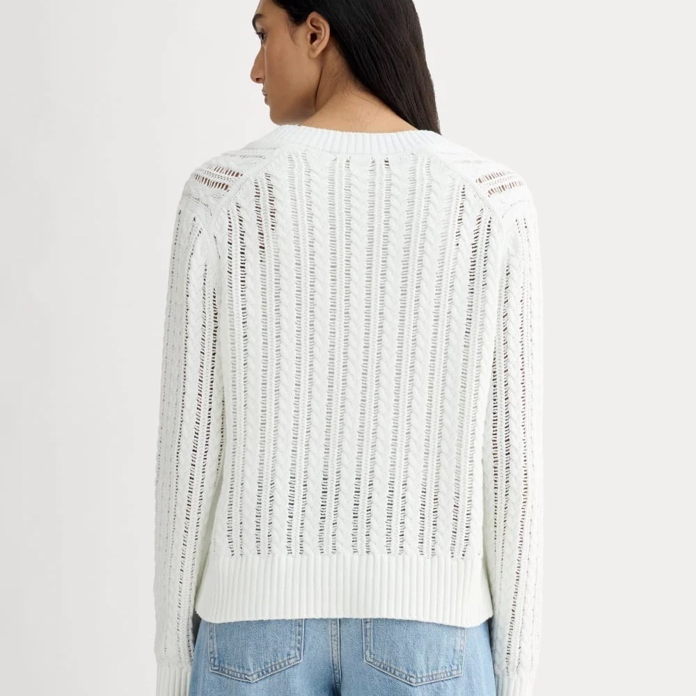 Everlane Women's Mesh Cable V-Neck Sweater - Picture 3 of 4
